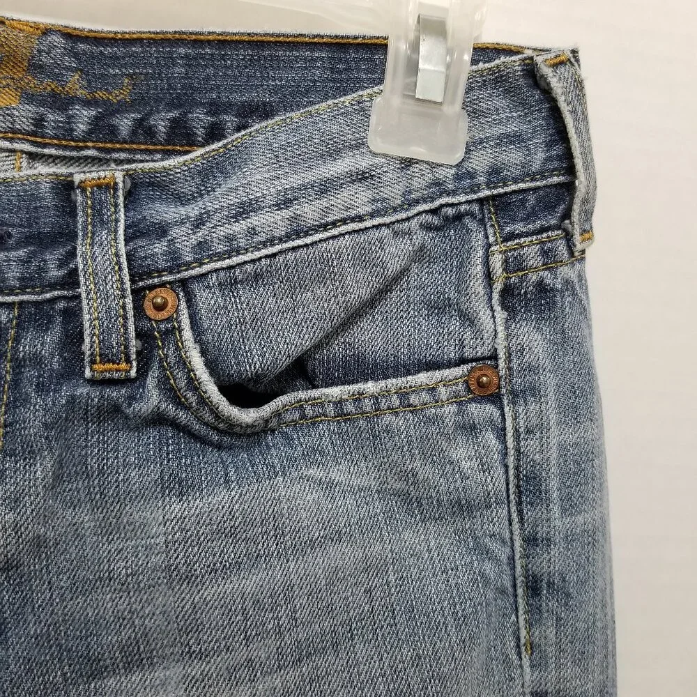 7FAM jeans 26 bootcut lightly distressed low rise 100% cotton denim whiskered - Picture 4 of 15